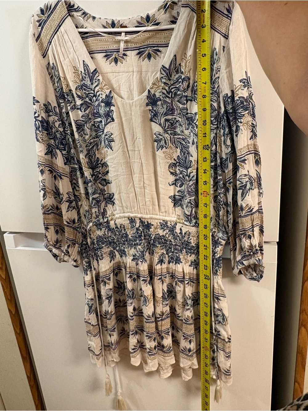 Free People Cream Floral Boho Tunic with Blue and Tan Accents - Picture 3 of 10